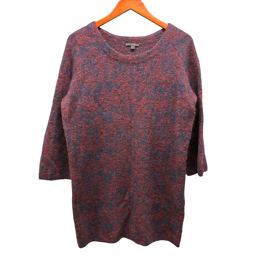 COS Textured Knit Sweater Womens Small Burgundy 3/4 Sleeve Mohair Wool Flaw